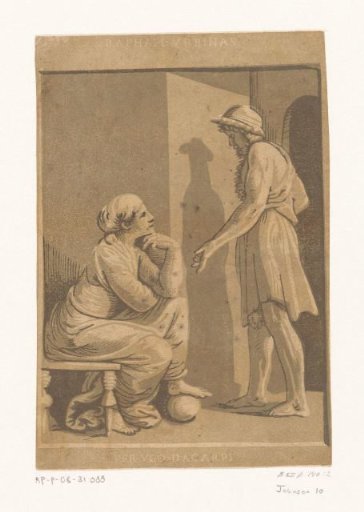 Standing man and seated woman