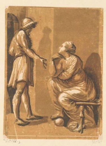 Standing man and seated woman