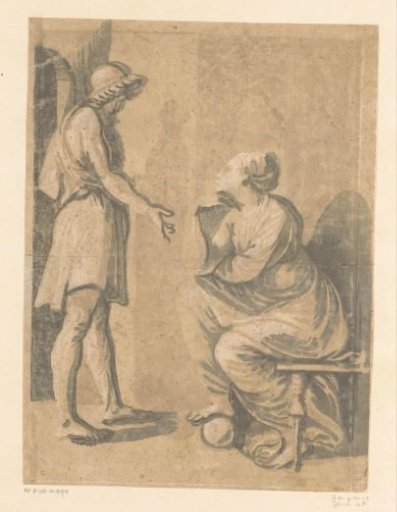 Standing man and seated woman