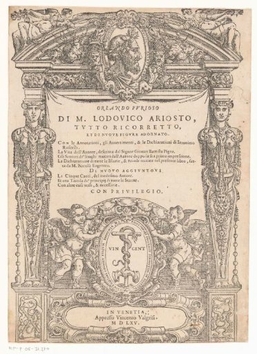Portrait of Ludovico Ariosto with caryatids and putti