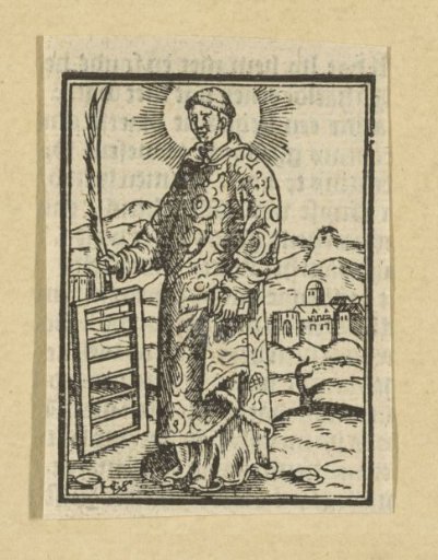 Saint by a Fence in a Mountain Landscape