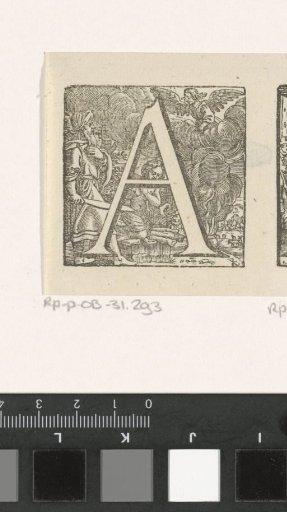 Letter A in a Frame with a Depiction of Abraham Sacrificing Isaac