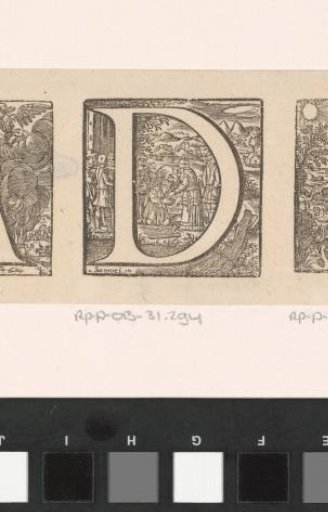 Letter D in a Frame with a Depiction of David Being Anointed King by Samuel