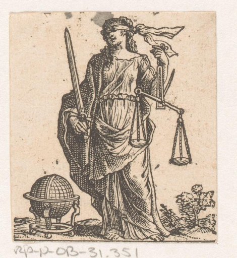 Justice with a blindfold, a scale and a sword