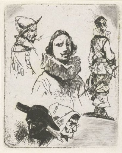 Study sheet with soldiers and an old woman
