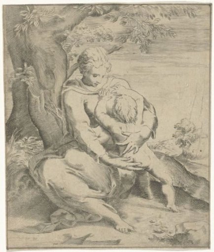 Mother and child under a tree