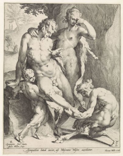 Oreads removing a thorn from a satyr's foot