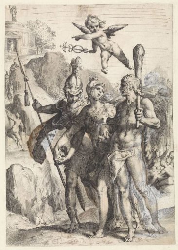 Hercules and Scipio guided by Minerva on the path of virtue