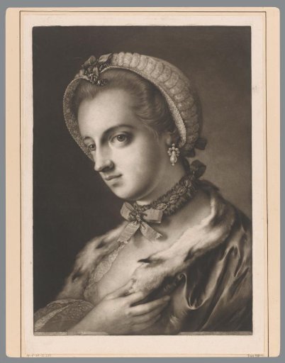 Woman with a cap, pearl earrings and a fur collar
