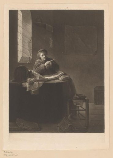 Scholar Sharpening a Pen in His Study