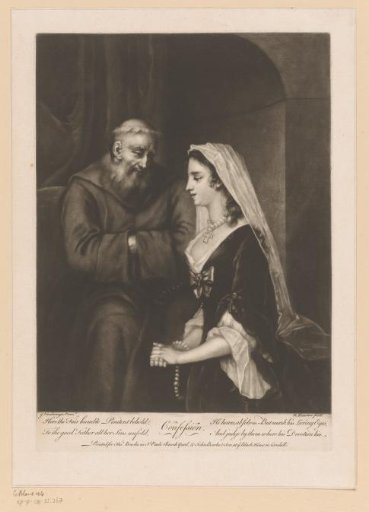 Young woman confessing to a monk
