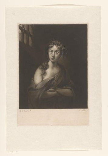 Woman in a Cell with Twigs in Her Hair, Frowning Brows and Large Eyes
