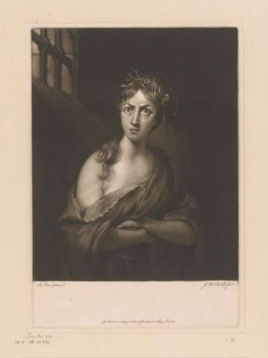 Woman in a Cell with Twigs in Her Hair, Frowning Brows and Large Eyes