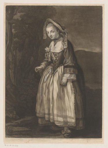 Portrait of an actress known as Madame Favart in the role of Spilletta