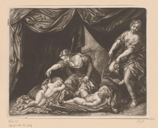 Two Nymphs of Diana Steal the Bows of Sleeping Cupids