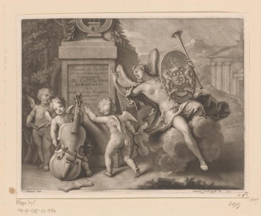 Angels with Musical Instruments by a Monument