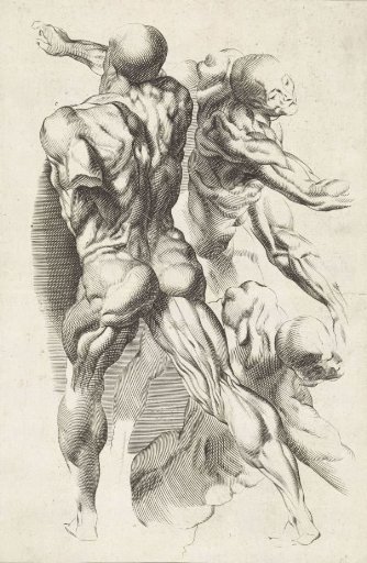 Anatomical study of three figures with outstretched arms