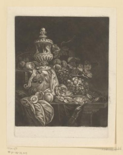 Still life with fruit, shrimps and a crab
