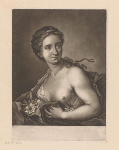 Woman with flowers and bare breast