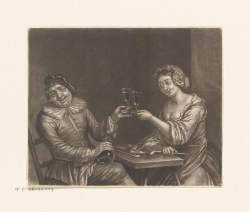 Man and woman toasting at a table