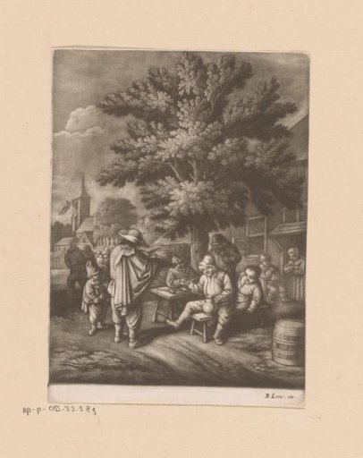 Two Figures Playing Violin and Hurdy-Gurdy in Front of a Tavern