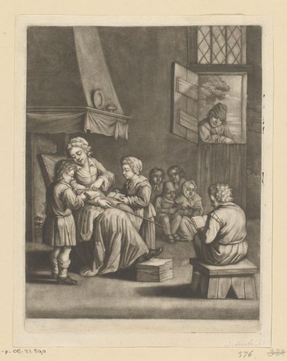 Schoolroom with Man Looking Through Window