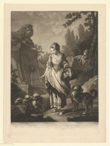 Shepherdess with Basket of Eggs by a Fountain