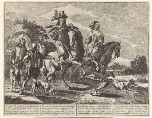 Frederick William, Elector of Brandenburg, and Louise Henriette, Princess of Orange-Nassau, during a falconry hunt