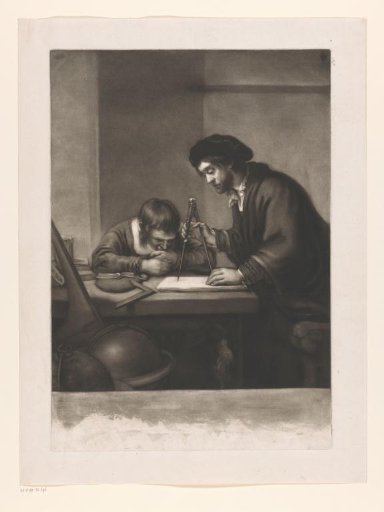 Standing Man with Compasses and Boy Sitting at a Table