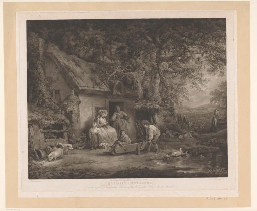 Family at a hut on the edge of a forest
