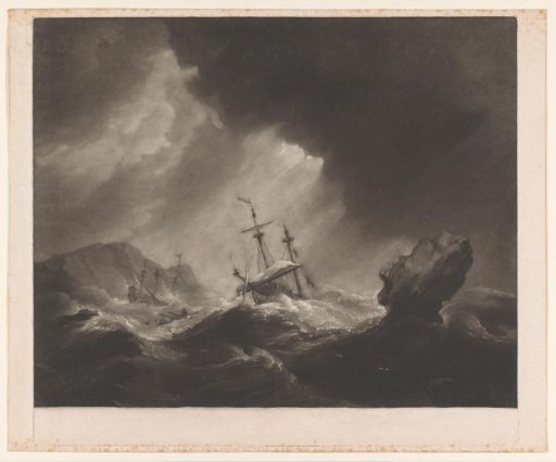 Storm at sea with shipwreck and sinking ship