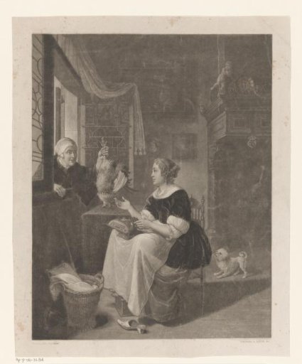 Interior with a Woman Making Bobbin Lace and an Old Woman by the Window with a Chicken