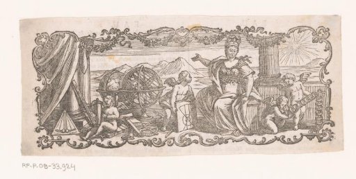 Ornament with Minerva and putti with scientific instruments