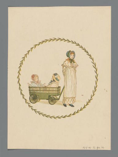 Girl with two children in a cart