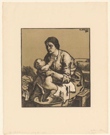 Woman bathing a child