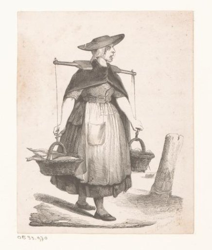 Fishwife with yoke and baskets of fish