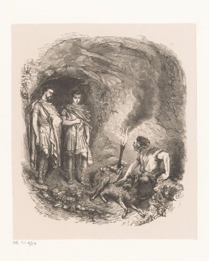 Two Soldiers with a Witch in a Cave