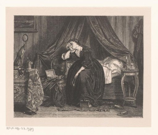 Mourning Woman, Sitting on a Bed