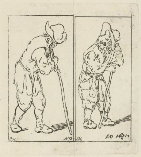 Two images of a man with a staff
