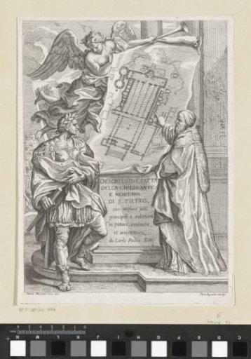 Pope Sylvester I shows Emperor Constantine the design for St. Peter's Basilica