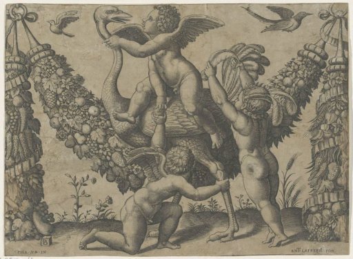 Three Putti with an Ostrich