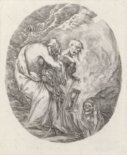 Death leads an old man to his grave