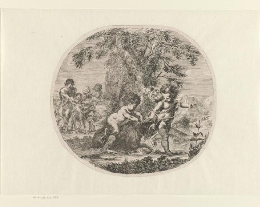 Putti playing with goats