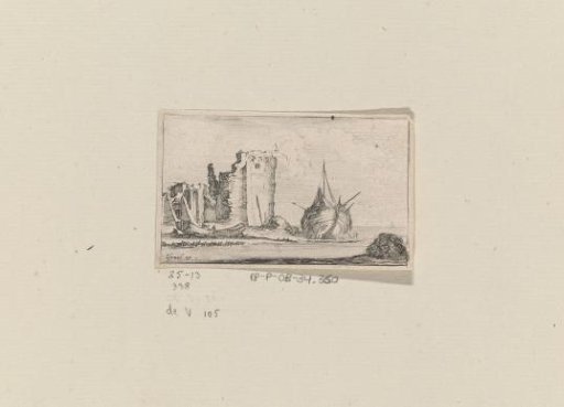 Ship in front of a ruin