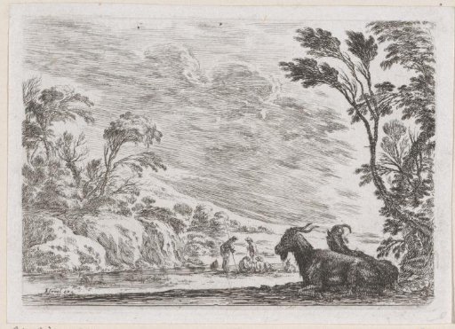 Goats in a landscape with shepherds