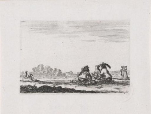 Conversation between two men and a woman in an open field
