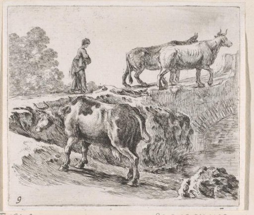Three cows with a shepherdess