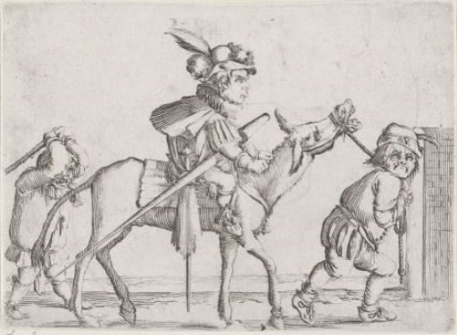 Little people (caricatures) and a donkey