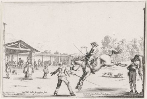 Leaping horse in a riding school