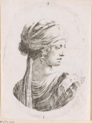 Woman with turban with hanging veil, seen from behind